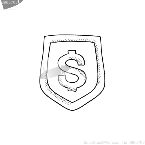 Image of Shield with dollar symbol sketch icon.