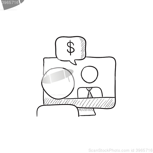 Image of Business video negotiations sketch icon.