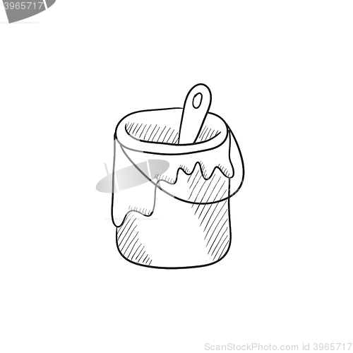 Image of Paint brush in the paint tin sketch icon.