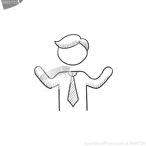 Image of Man with raised arms sketch icon.