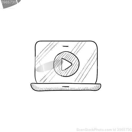 Image of Laptop with play button on screen sketch icon.