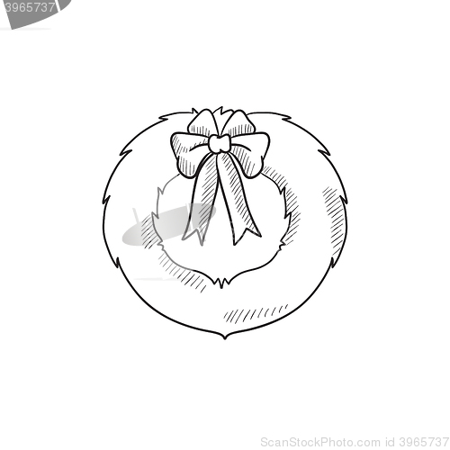 Image of Christmas wreath sketch icon.