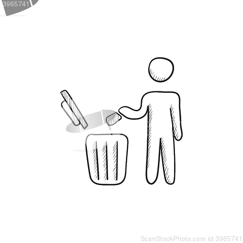 Image of Man throwing garbage in a bin sketch icon.