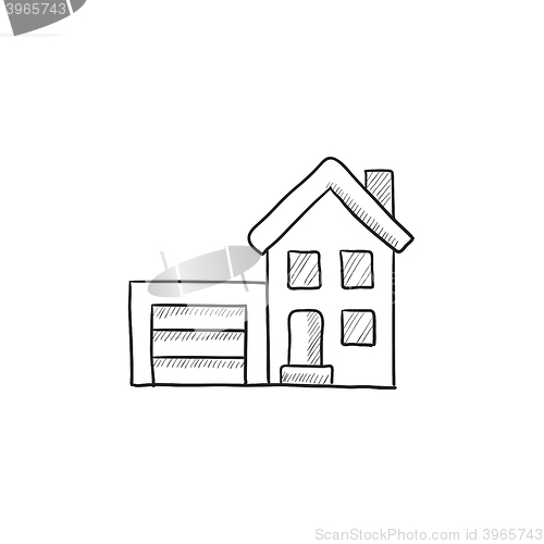 Image of House with garage sketch icon.