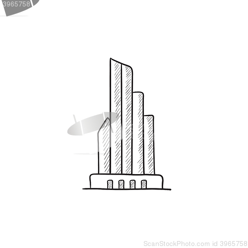 Image of Skyscraper office building sketch icon.