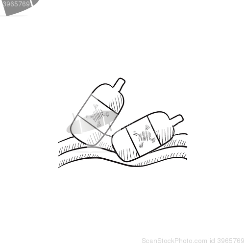 Image of Bottles floating in water sketch icon.