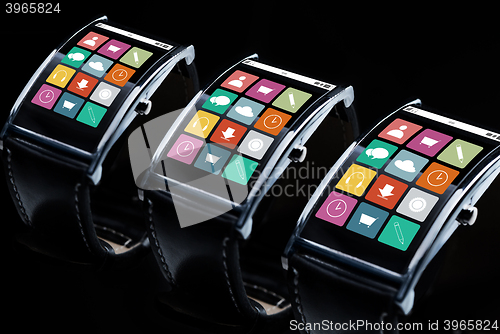 Image of close up of smart watch set with menu icons