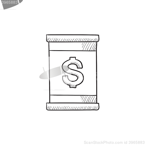 Image of Barrel with dollar symbol sketch icon.