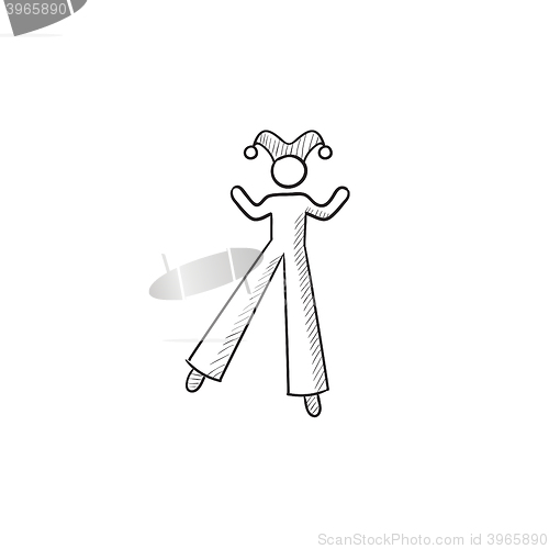 Image of Clown on stilts  sketch icon.