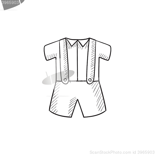 Image of Baby shirt and shorts with suspenders sketch icon.