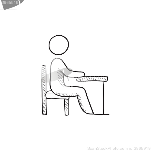 Image of Student sitting on chair at the desk sketch icon.