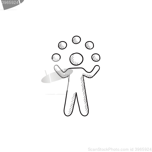 Image of Man juggling with balls sketch icon.