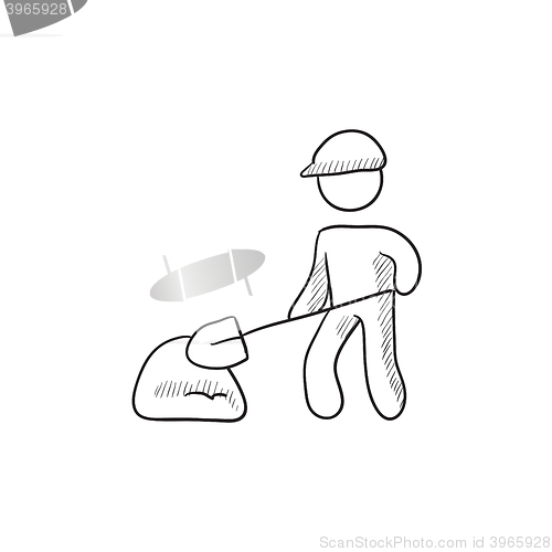 Image of Man with shovel and hill of sand sketch icon.