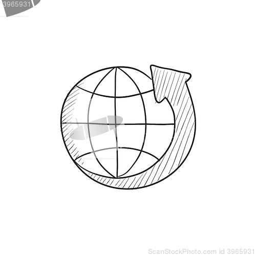 Image of Earth and arrow around sketch icon.