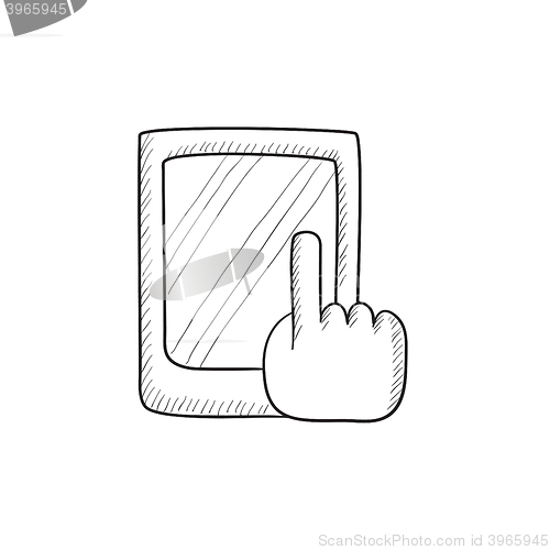 Image of Finger pointing at tablet sketch icon.