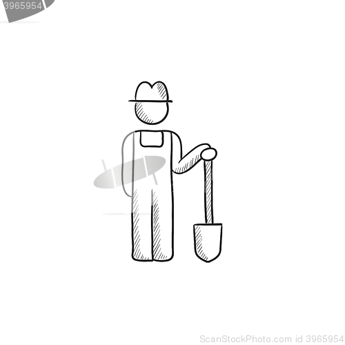 Image of Farmer with shovel sketch icon.