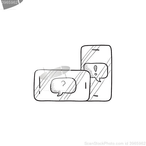 Image of Smartphones with speech squares sketch icon.