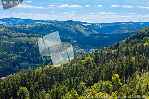 Image of Mountains scenery. Panorama of grassland and forest