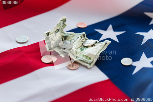 Image of close up of american flag and money