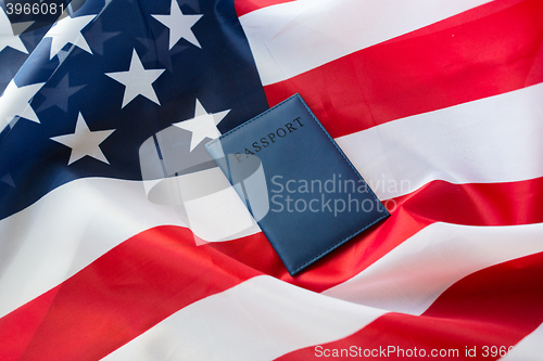 Image of close up of american flag and passport