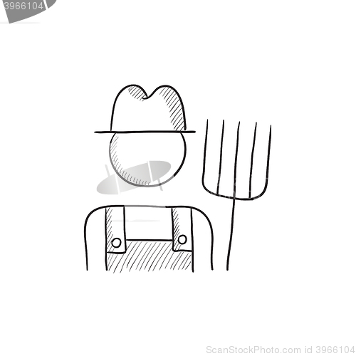 Image of Farmer with pitchfork sketch icon.