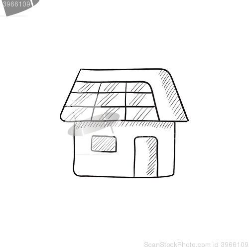 Image of House with solar panel sketch icon.