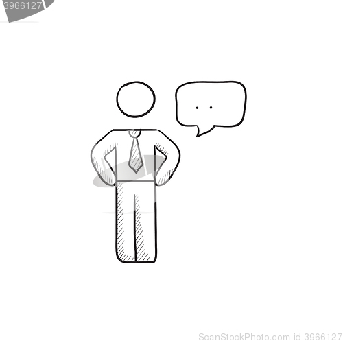 Image of Businessman with a speech square sketch icon.