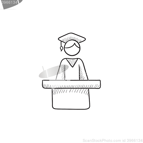 Image of Graduate standing at the tribune sketch icon.