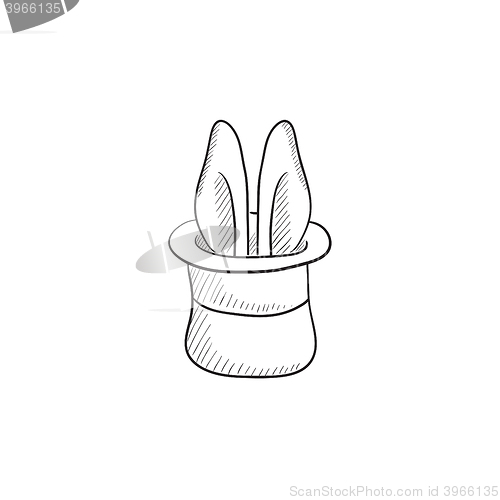 Image of Rabbit in magician hat sketch icon.
