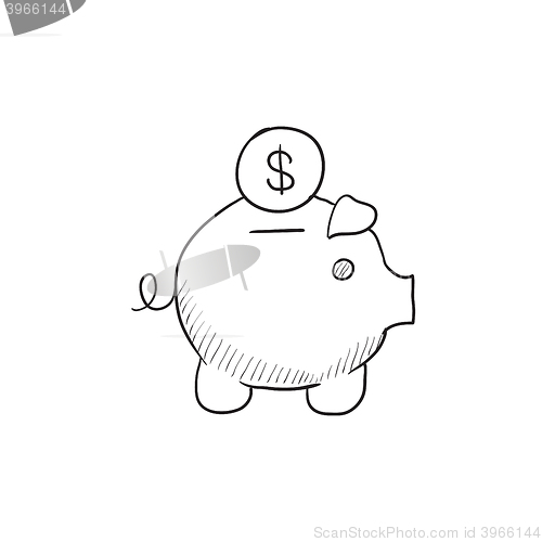 Image of Piggy bank with dollar coin sketch icon.