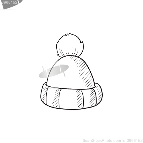 Image of Knitted hat sketch icon.