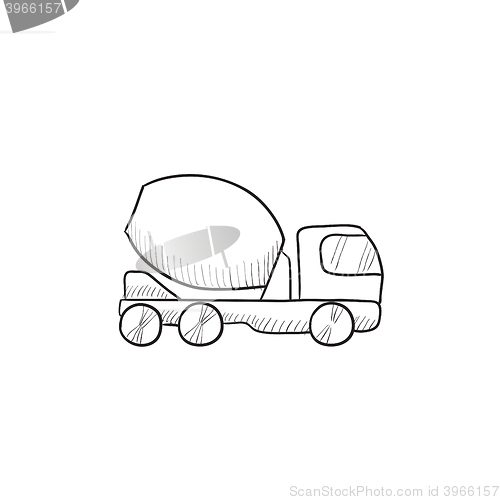 Image of Concrete mixer truck sketch icon.