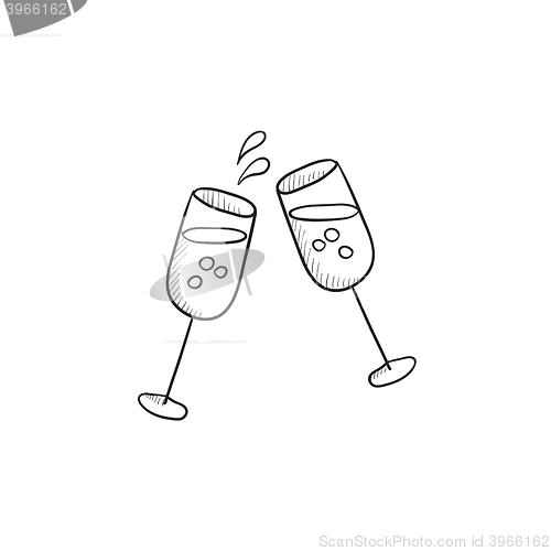 Image of Two glasses of champaign sketch icon.