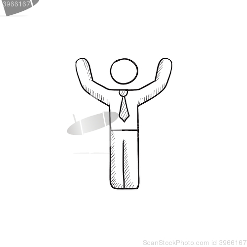 Image of Man with raised arms sketch icon.