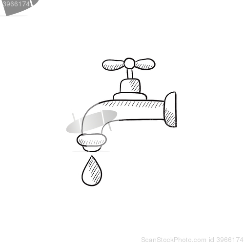 Image of Faucet with water drop sketch icon.