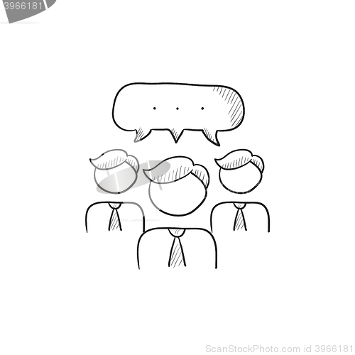 Image of People with speech square above heads sketch icon.