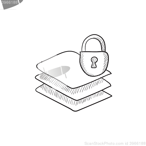 Image of Stack of papers with lock sketch icon.