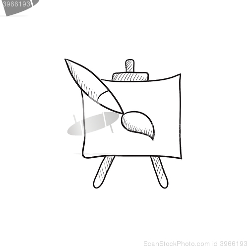 Image of Easel and paint brush sketch icon.