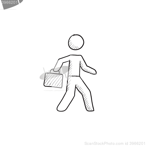 Image of Businessman walking with briefcase sketch icon.