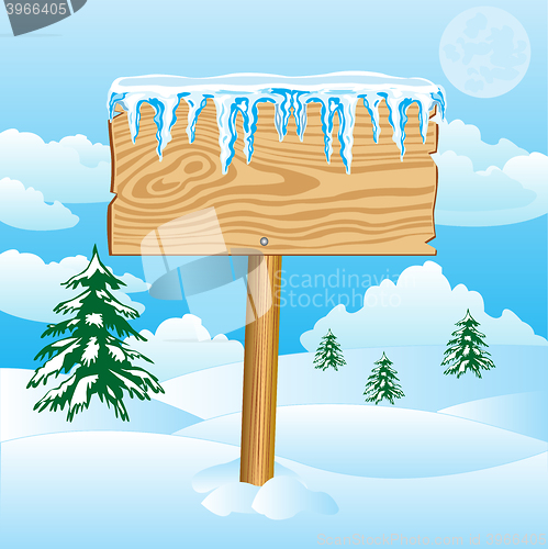 Image of Wooden shield on snow