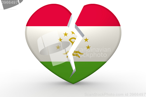 Image of Broken white heart shape with Tajikistan flag