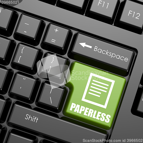 Image of Computer keyboard with word Paperless