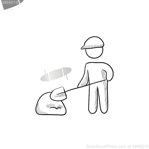 Image of Man with shovel and hill of sand sketch icon.