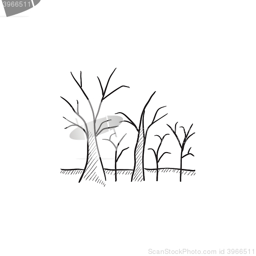 Image of Tree with bare branches sketch icon.