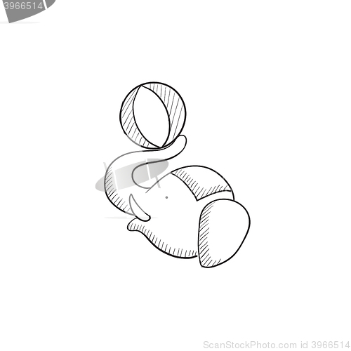 Image of Circus elephant playing with ball sketch icon.