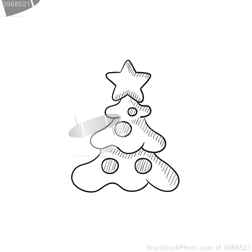 Image of Christmas tree with decoration sketch icon.