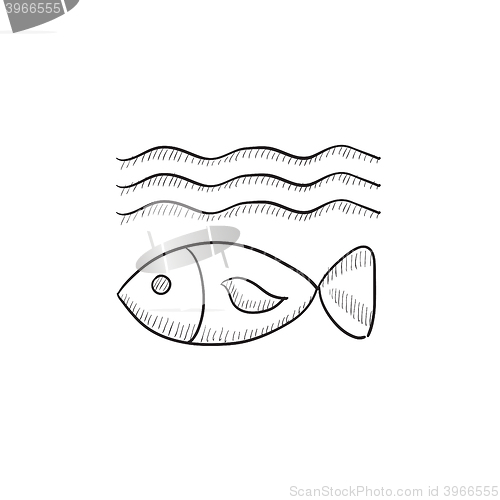 Image of Fish under water sketch icon.
