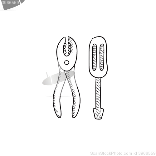 Image of Screwdriver with pliers sketch icon.