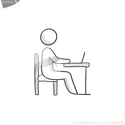 Image of Student working on laptop sketch icon.