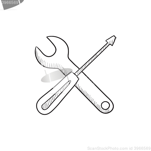 Image of Screwdriver and wrench tools sketch icon.